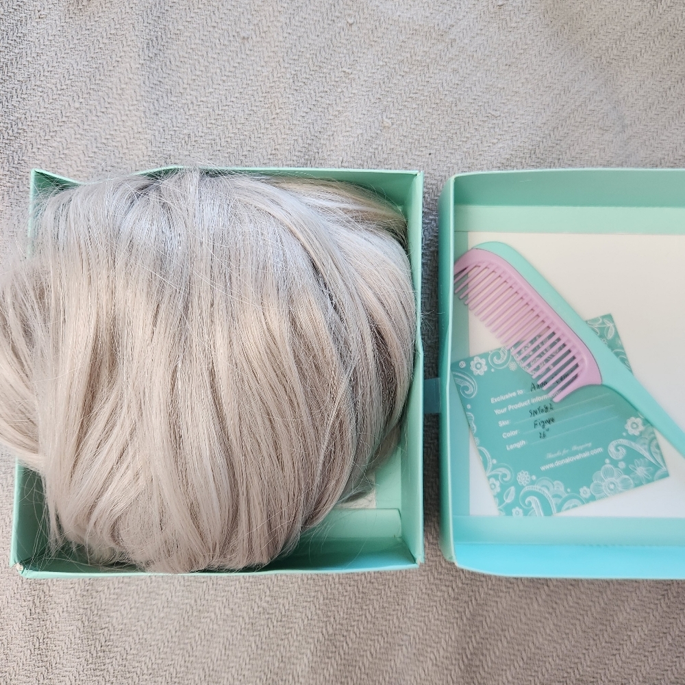 Donalovehair Front Lace Silver Grey Wavy Curled Long Hair Synthetic 26" Wig - Picture 15 of 16